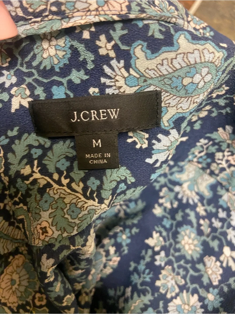 J. Crew Women’s Washable 100% Silk Popover Blouse Oversized Paisley Blue Size M